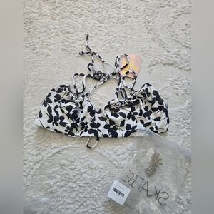 Skatie Black & White Floral Tie-Back Top